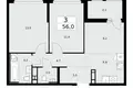 3 room apartment 56 m² Moscow, Russia