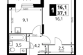 Квартира 1 комната 37 м² Potapovo, Россия