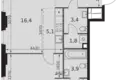 2 room apartment 56 m² Moscow, Russia