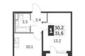 1 room apartment 32 m² Leninsky District, Russia
