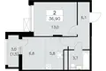 2 room apartment 37 m² poselenie Sosenskoe, Russia