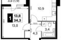 Appartement 1 chambre 34 m² Khimki, Fédération de Russie