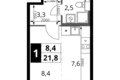 Студия 1 комната 22 м² Химки, Россия