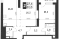Appartement 2 chambres 61 m² Konkovo District, Fédération de Russie