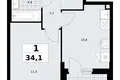 1 room apartment 34 m² Kommunarka, Russia