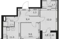 2 room apartment 56 m² Moscow, Russia
