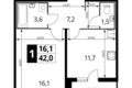 Квартира 1 комната 42 м² район Некрасовка, Россия