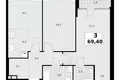 3 room apartment 69 m² Northern Administrative Okrug, Russia