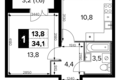 1 room apartment 34 m² South-Western Administrative Okrug, Russia