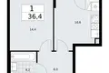 Квартира 1 комната 36 м² район Троицк, Россия