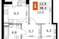 Квартира 1 комната 38 м² Москва, Россия