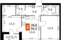 3 room apartment 55 m² Moscow, Russia