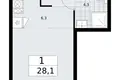 Mieszkanie 1 pokój 28 m² Troick, Rosja
