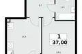 Mieszkanie 1 pokój 37 m² Postnikovo, Rosja