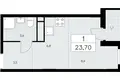 Квартира 1 комната 24 м² Москва, Россия