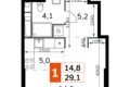 Студия 1 комната 29 м² Северо-Западный административный округ, Россия
