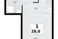 Квартира 1 комната 28 м² район Коммунарка, Россия