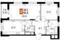 Квартира 2 комнаты 65 м² Развилка, Россия