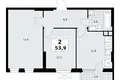 2 room apartment 54 m² South-Western Administrative Okrug, Russia