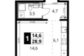Студия 1 комната 29 м² Ленинский район, Россия