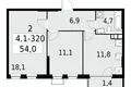 Wohnung 2 Zimmer 54 m² Südwestlicher Verwaltungsbezirk, Russland