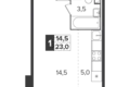 Студия 1 комната 23 м² Москва, Россия