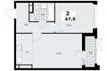 2 room apartment 48 m² poselenie Sosenskoe, Russia