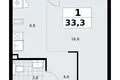 1 room apartment 33 m² Troitsk, Russia