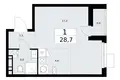 Mieszkanie 1 pokój 29 m² Wnukowo, Rosja