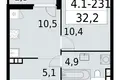 Квартира 1 комната 32 м² Юго-Западный административный округ, Россия