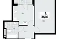 1 room apartment 36 m² Northern Administrative Okrug, Russia