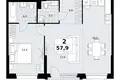 2 room apartment 58 m² Kommunarka, Russia