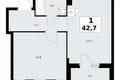 1 room apartment 43 m² Troitsk, Russia