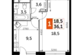 Mieszkanie 1 pokój 36 m² Veshki, Rosja