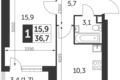 Квартира 1 комната 37 м² район Коньково, Россия