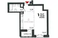 1 room apartment 43 m² Minsk, Belarus