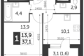 1 room apartment 37 m² North-Eastern Administrative Okrug, Russia