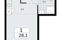 Apartamento 1 habitación 28 m² Troitsk, Rusia