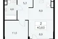 Квартира 2 комнаты 41 м² Юго-Западный административный округ, Россия