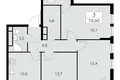 3 room apartment 76 m² South-Western Administrative Okrug, Russia