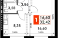 Квартира 1 комната 32 м² Одинцовский городской округ, Россия