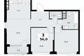 3 room apartment 56 m² South-Western Administrative Okrug, Russia