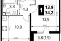 Mieszkanie 1 pokój 34 m² Nekrasovka District, Rosja