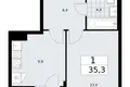 Apartamento 1 habitación 35 m² Troitsk, Rusia