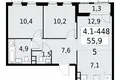 Квартира 3 комнаты 56 м² Юго-Западный административный округ, Россия