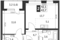Квартира 2 комнаты 44 м² район Некрасовка, Россия