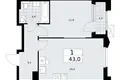 1 room apartment 43 m² Troitsk, Russia