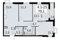 3 room apartment 70 m² South-Western Administrative Okrug, Russia