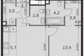 2 room apartment 50 m² Moscow, Russia