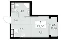 Wohnung 1 zimmer 22 m² Südwestlicher Verwaltungsbezirk, Russland